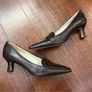 Antonio Melani Brown 90s Style Pointed Square Toes Women's Spool Heels, Size 7